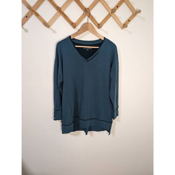 Soft Surroundings Dark Teal V-Neck Hi-Lo Long Sleeve Pullover Sweater - Size M - Picture 1 of 8